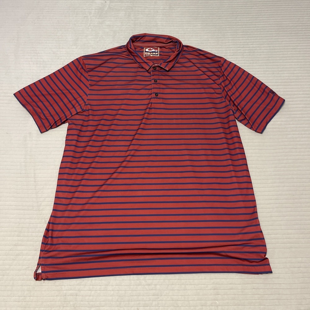 Drake Waterfowl Polo Shirt Mens XL Red White Striped Performance Golf Stretch